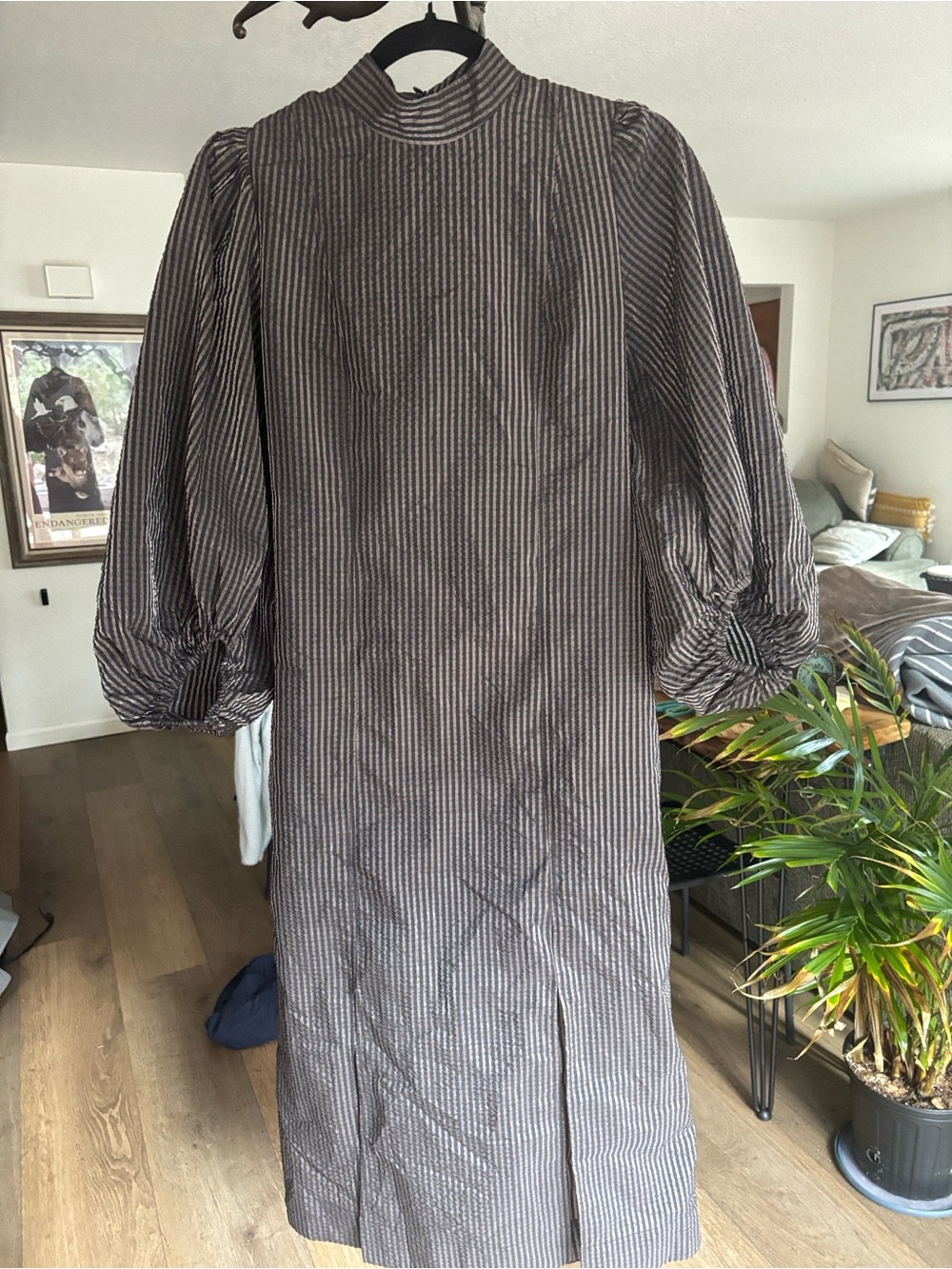 Ganni Baloon Sleeve Gingham Midi Dress - Picture 3 of 7